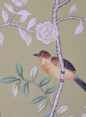 真丝手绘壁纸  天然真丝壁画 中国风丝绸墙纸定制样品 专用链接