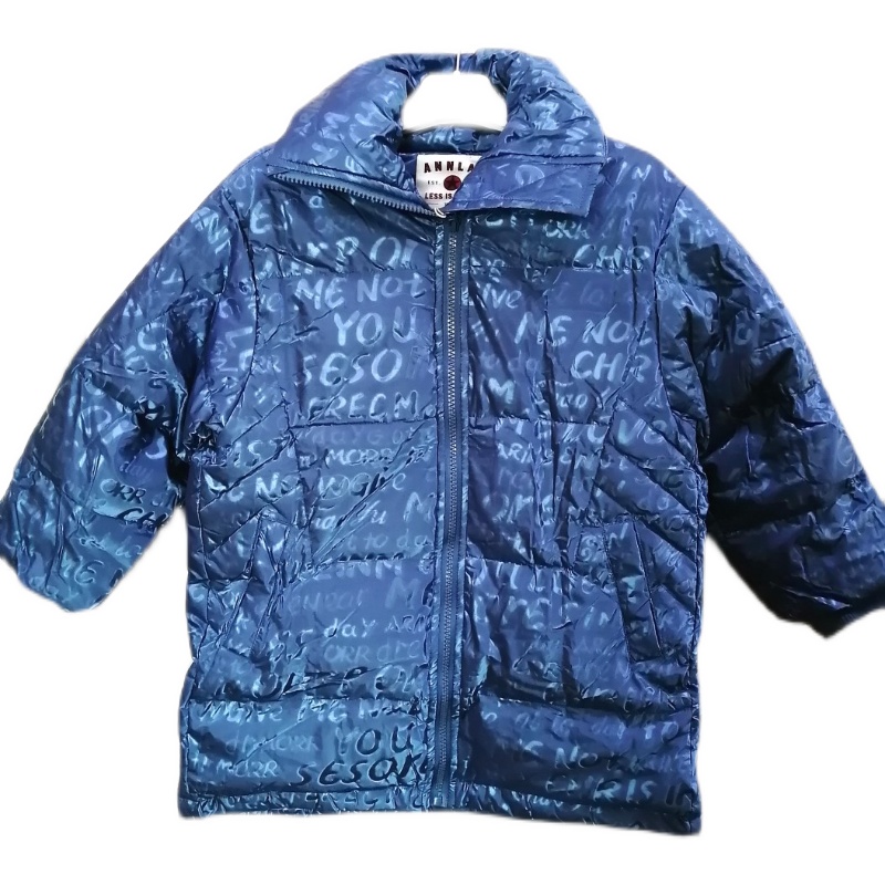 安系列童装儿童中长款羽绒服男女童字母印花亮面免洗保暖羽绒