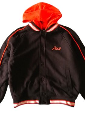品牌折扣童装毛呢撞色夹棉外套青少年连帽棒球服大衣外套男女棉衣