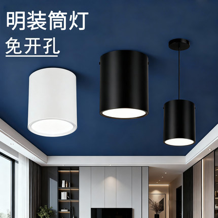 明装圆形射灯led吸顶免开孔办公楼酒店玄关照明灯具20W36吊线筒灯