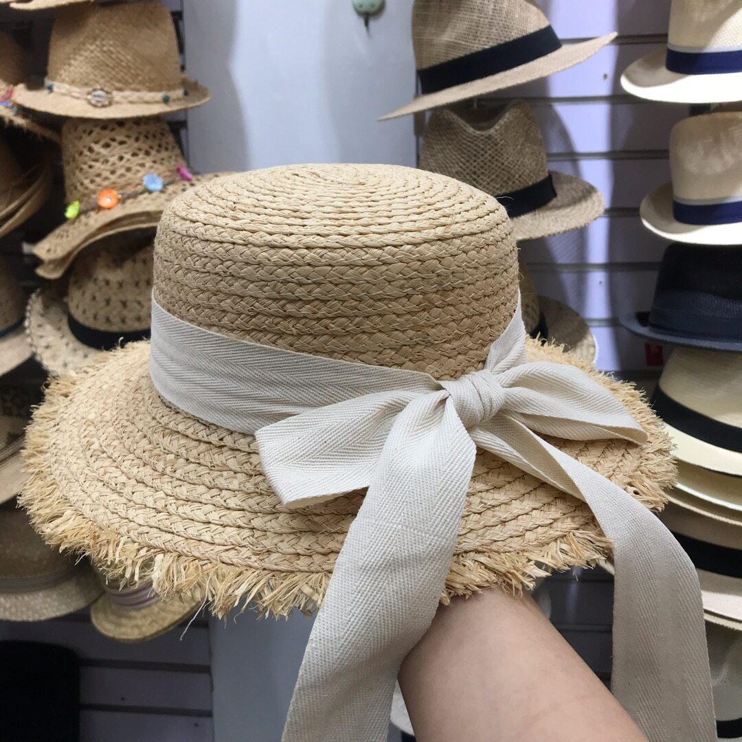 韩版海边优雅日系蝴蝶结平顶拉菲草帽女夏季度假沙滩ins大檐遮阳