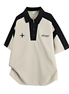 dnnnnx美式小众潮牌重磅宽松刺绣字母polo衫短袖T恤男女同款夏季