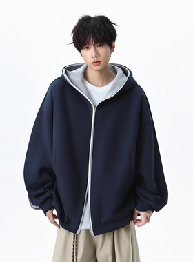 FIDO DIDO双面穿开衫外套小众美式重磅宽松连帽拉链卫衣男女秋冬