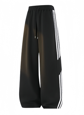 FIDO DIDO美式高街三条杠小众潮牌宽松运动直筒长裤男女秋冬加绒