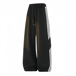 男女秋冬加绒 高街三条杠小众潮牌宽松运动直筒长裤 FIDO DIDO美式