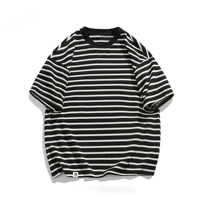PLAY BOBOBUS潮牌复古宽松百搭条纹圆领短袖T恤夏季男女同款夏季