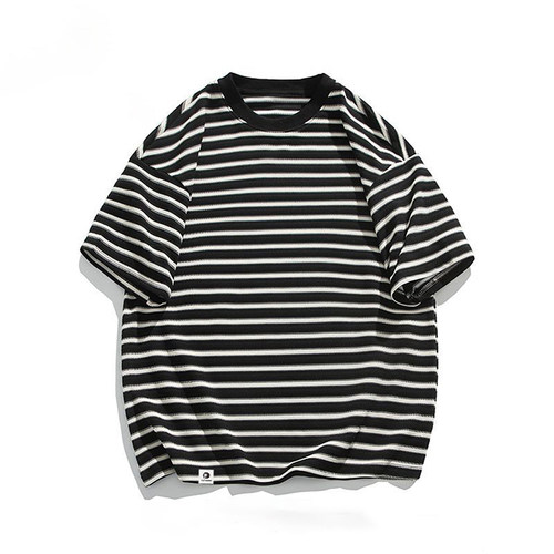 PLAY BOBOBUS潮牌复古宽松百搭条纹圆领短袖T恤夏季男女同款夏季