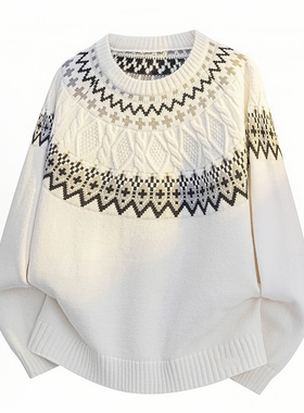 dnnnnx费尔岛美式复古小众潮牌宽松休闲慵懒圆领针织毛衣男女秋冬