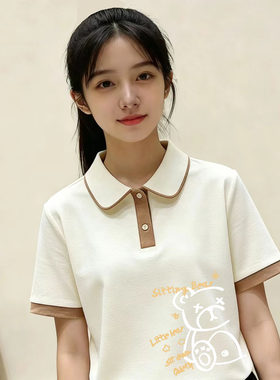 纯棉学院风12-18短袖t恤女夏季娃娃领拼接撞色百搭少女洋气上衣潮
