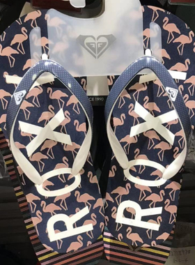 现货ROXY2025夏季新款宝蓝色波点鞋带拖鞋女简约时尚百搭人字拖