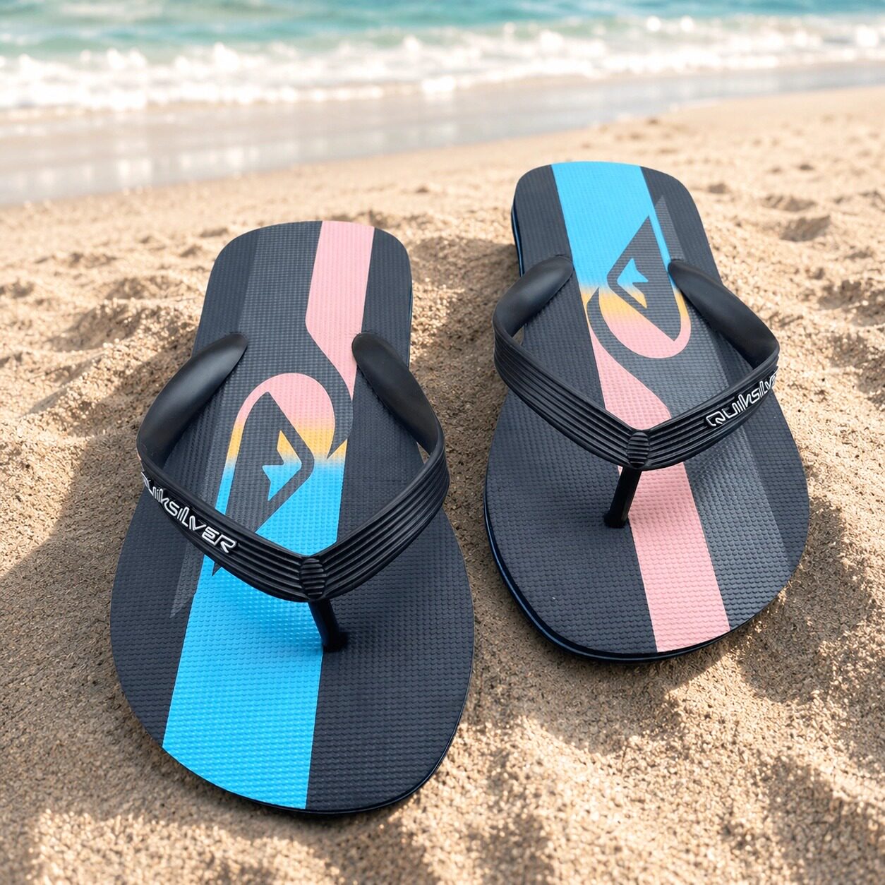 Quiksilver 撞色条纹人字拖男士渐变 潮搭沙滩拖夏季休闲夹脚拖鞋