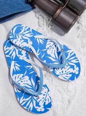 现货ROXY2025夏季新款蓝色休闲凉拖鞋女士简约时尚百搭沙滩人字拖