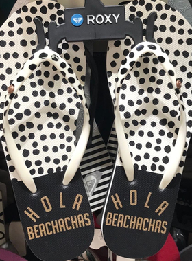 度假波点ROXY专柜女士舒适平底潮牌速干防滑黑白字母人字拖现货