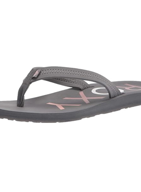 Roxy 人字拖女 灰色字母印花软底舒适夹脚拖鞋 外穿沙滩休闲凉拖