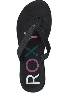Roxy 人字拖女 黑色彩色字母印花夹脚拖鞋 时尚外穿沙滩休闲凉拖