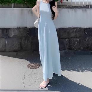 背心连衣裙女韩系高级感温柔修身 白水女 无袖 裙子 素素美女感