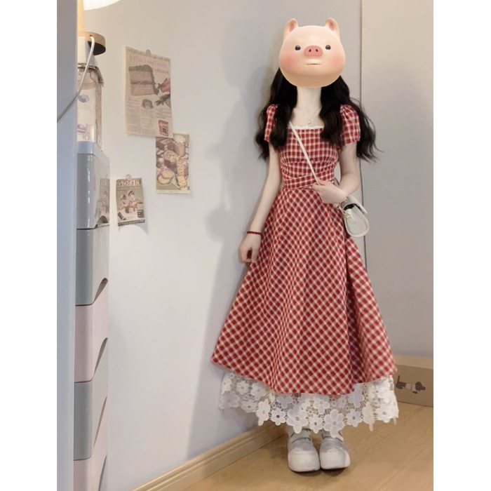 大码法式甜美初恋连衣裙女夏季胖MM遮肚子显瘦裙子梨形身材A字裙