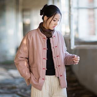 古风新中式棉袄棉麻夹棉外套苎麻盘扣国风棉服文艺范禅意加厚棉衣