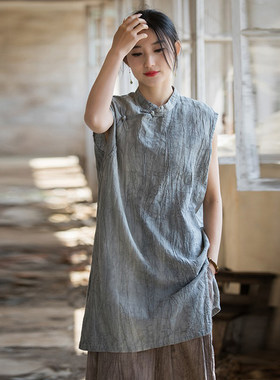 新中式中长款薄款无袖茶服上衣夏