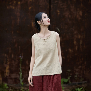 禅意穿搭文艺复古盘扣茶服背心 上衣新中式 国风布衣女装 竹节棉无袖