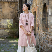 长衫 棉麻斜襟上衣女夏苎麻国风禅意佛系茶服修行禅服年轻款 新中式