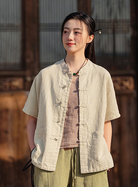 短袖佛系禅意素衣晨练太极服衬衫