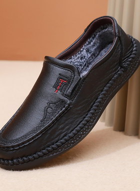 秋冬款老北京布鞋男加绒二棉鞋中老年爸爸鞋黑色防滑软底老人鞋