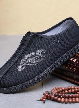 春秋老北京布鞋男传统洒鞋复古中国风爷爷鞋防滑软底透气刺绣男鞋