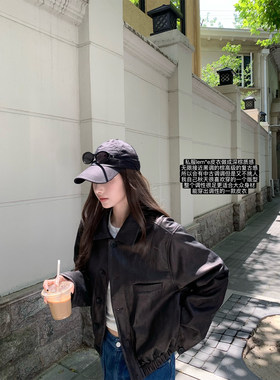 superniniyy 中古调皮衣&私服线腔调感翻领廓型深棕色皮衣外套女