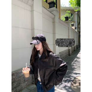superniniyy 中古调皮衣&私服线腔调感翻领廓型深棕色皮衣外套女