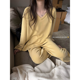 '乳酪布丁'新型天丝套装不易勾丝不掉色显瘦V领宽松上衣阔腿裤女