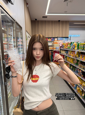 superniniyy 2026美式生活感苹果字母印花百搭正肩圆领短袖T恤夏