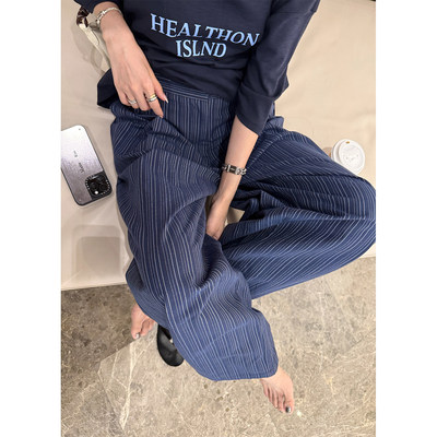 superniniyy 海岛日记&细条纹调性百搭好驾驭高腰长裤阔腿裤女夏