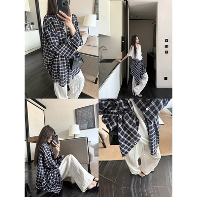 superniniyy 天选格纹配色巨巨大件松弛宽松格子衬衫防晒上衣女夏