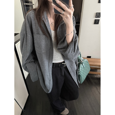 superniniyy 加厚柔软磨毛衬衫超大宽松显瘦长袖休闲衬衫外套女秋