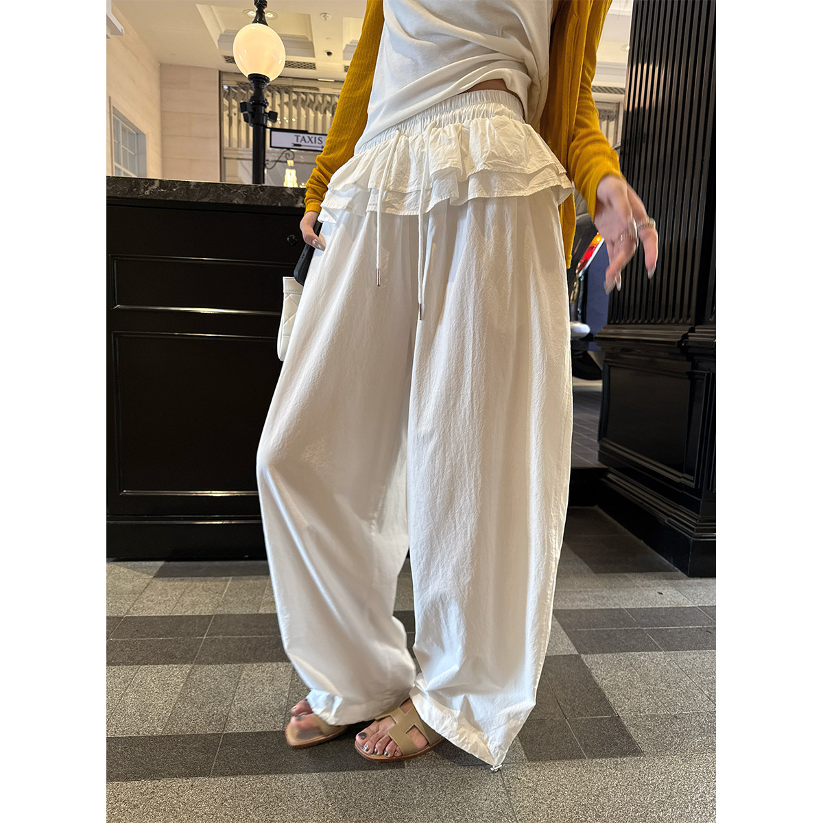 superniniyy 奶油酥皮&花边小屁帘全棉重工休闲抽绳长裤工装裤女