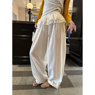 superniniyy 奶油酥皮&花边小屁帘全棉重工休闲抽绳长裤工装裤女