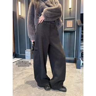 superniniyy 大嘴巴&私服系列调性酷酷立体拼接加厚毛呢弯刀长裤