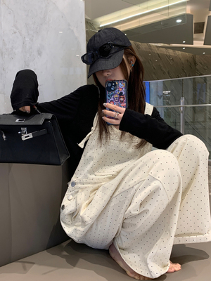 superniniyy慵懒甜酷波点背带裤