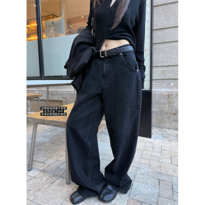 superniniyy 加厚黑白牛 超绝好穿极简牛仔裤宽松显瘦休闲长裤女