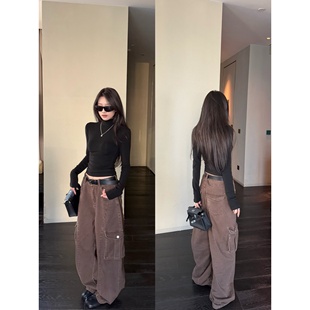 长裤 superniniyy 裤 私服重工立拼接定染大口袋加厚工装 酷酷Girl