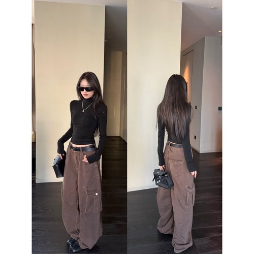 superniniyy 酷酷Girl 私服重工立拼接定染大口袋加厚工装裤长裤