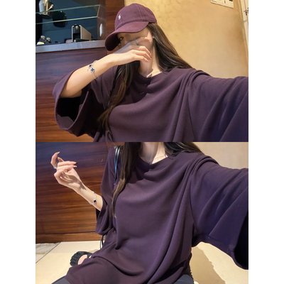 superniniyy 软心糖&高克重磨毛感宽松肥肥大版型落肩中袖圆领T恤