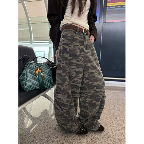 superniniyy 酷特伞兵迷彩工装裤立体裁剪宽松口袋牛仔裤阔腿裤女