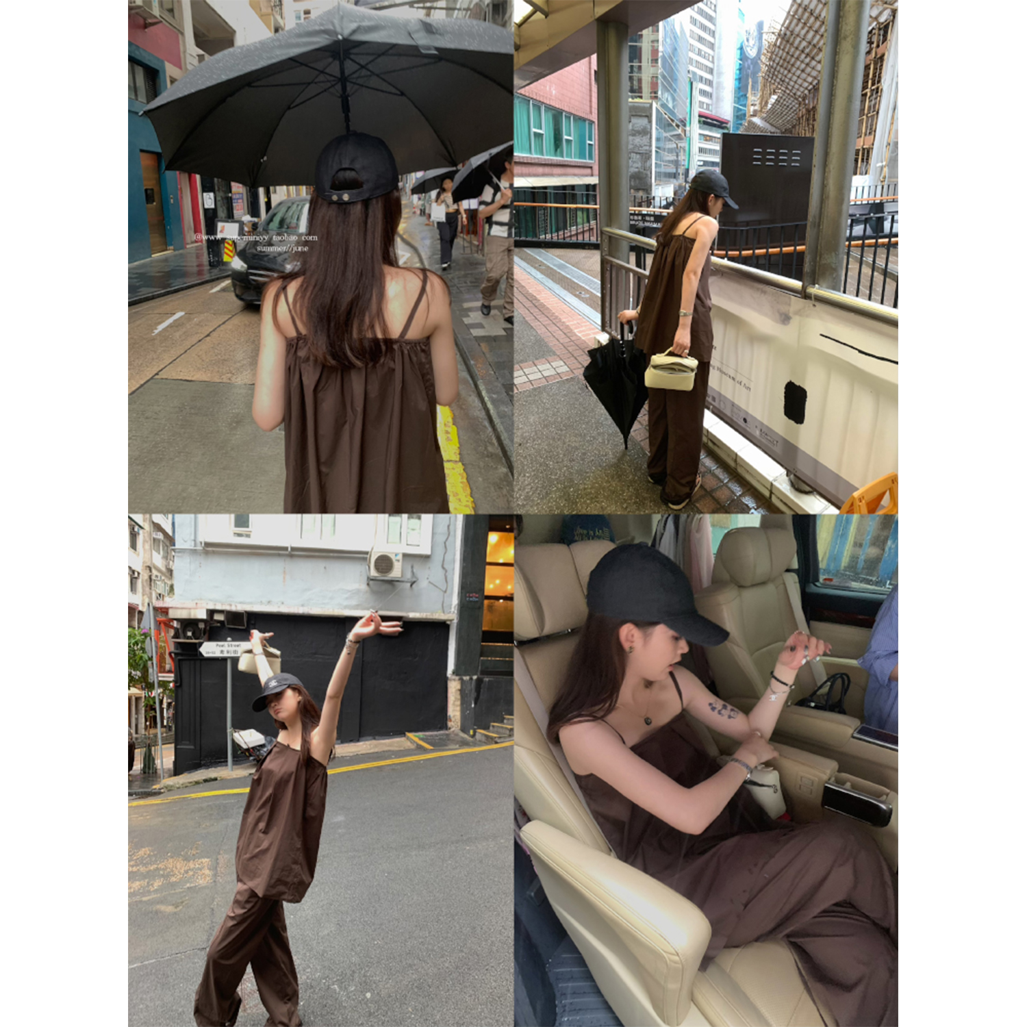 superniniyy 甜酷时髦工装风套装全棉a型吊带背心宽松慵懒休闲裤