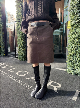 superniniyy 腔调中裙&100%棉水洗定染色工装风口袋半身裙女秋冬