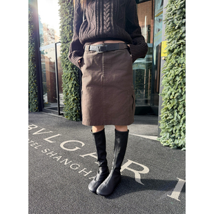 superniniyy 腔调中裙&100%棉水洗定染色工装风口袋半身裙女秋冬