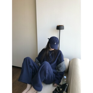 superniniyy 简约高级460g高克重羊羔绒圆领卫衣直筒卫裤时尚套装