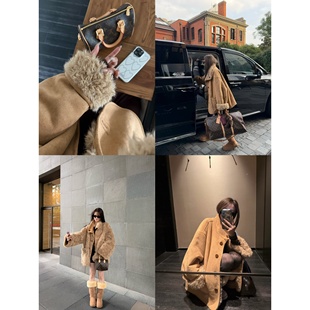 唯美卷卷毛麂皮两面穿环保皮草皮毛一体宽松毛毛外套女 黄油兔兔