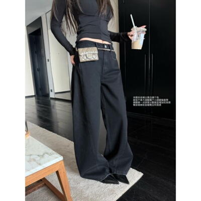 superniniyy 腔调老钱裤&好版型收臀微弯刀小阔腿牛仔裤长裤春夏
